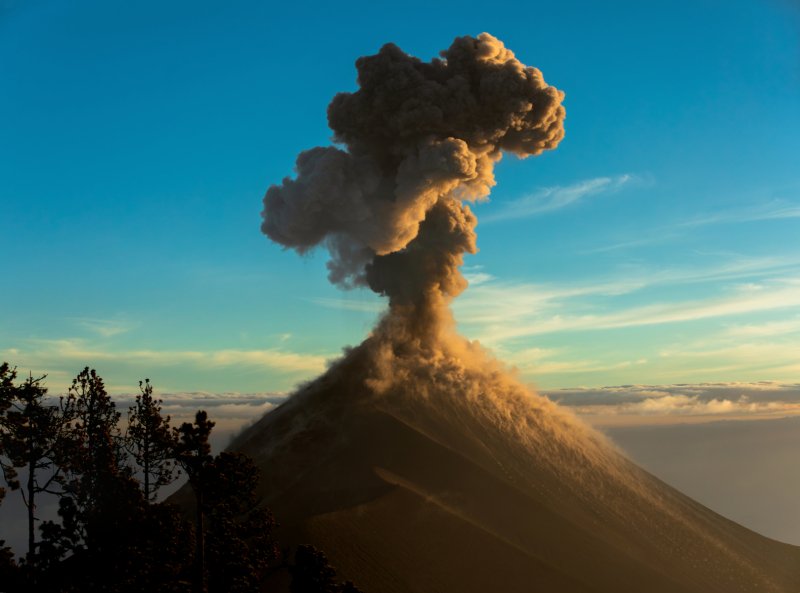 Volcan Fuego Sunset Explosion