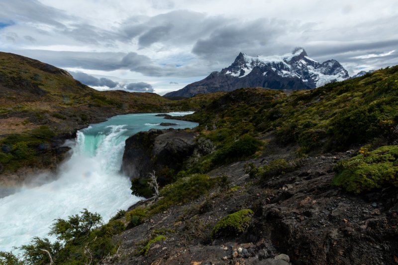 Torres-Del-Paine-and-Waterfall